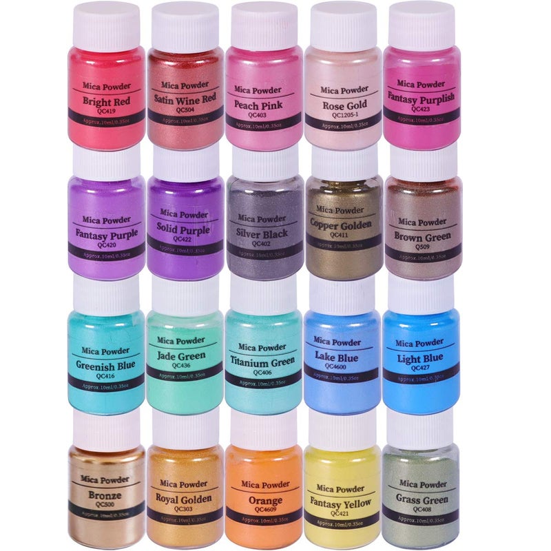 SEISSO Mica Powder for Epoxy Resin, 20 Color Pigment Powder Set for Resin Art, Slime, Making up, Soap Dye, Bath Bomb, Nail Polish, Painting and Craft Projects (0.35oz/10g Each Bottle) - Image 1